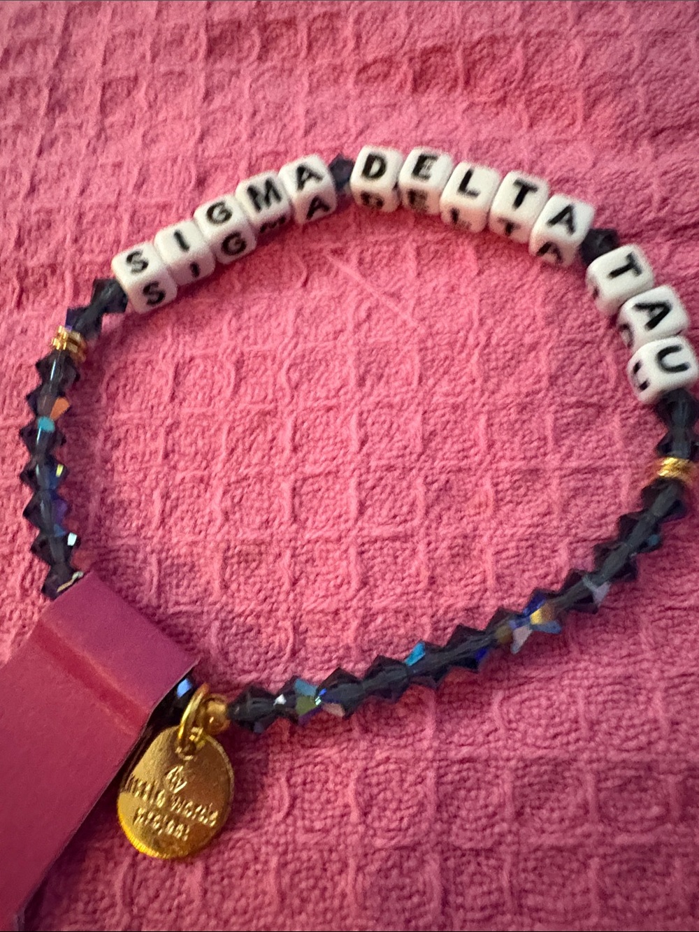 Sigma Delta Tau Pink and Black Beaded Bracelet